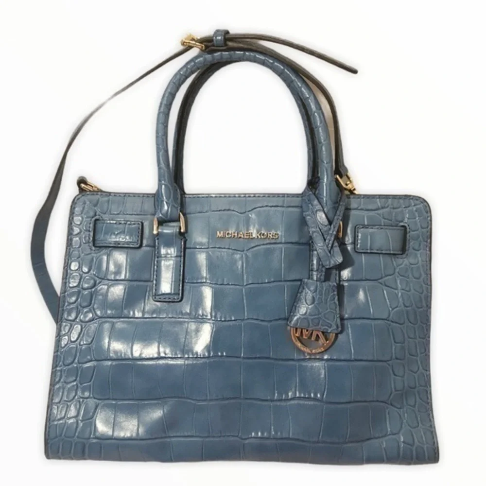 Michael Kors blue embossed leather dillion bag